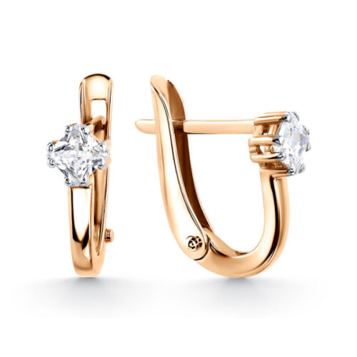 Серьги детские из золота 585 пробы с фианитом