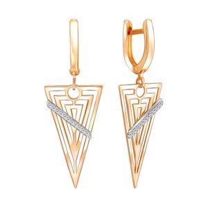 Серьги подвесные из золота 585 пробы с фианитом