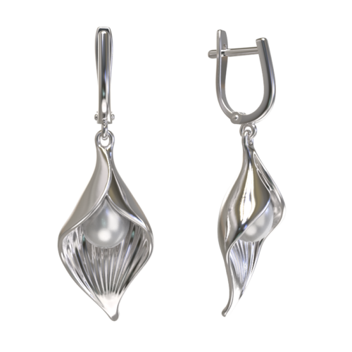 Серьги подвесные из серебра 925 пробы с жемчугом