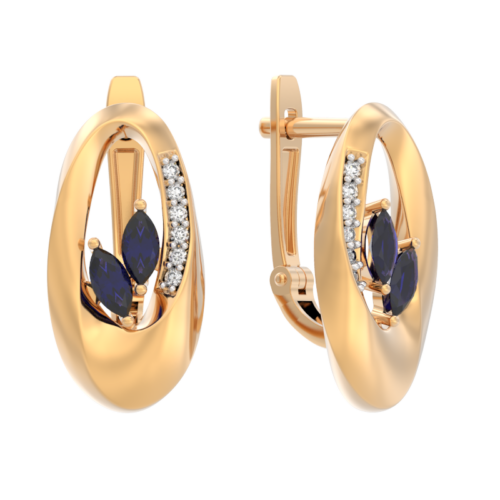 Серьги из золота 585 пробы с сапфиром