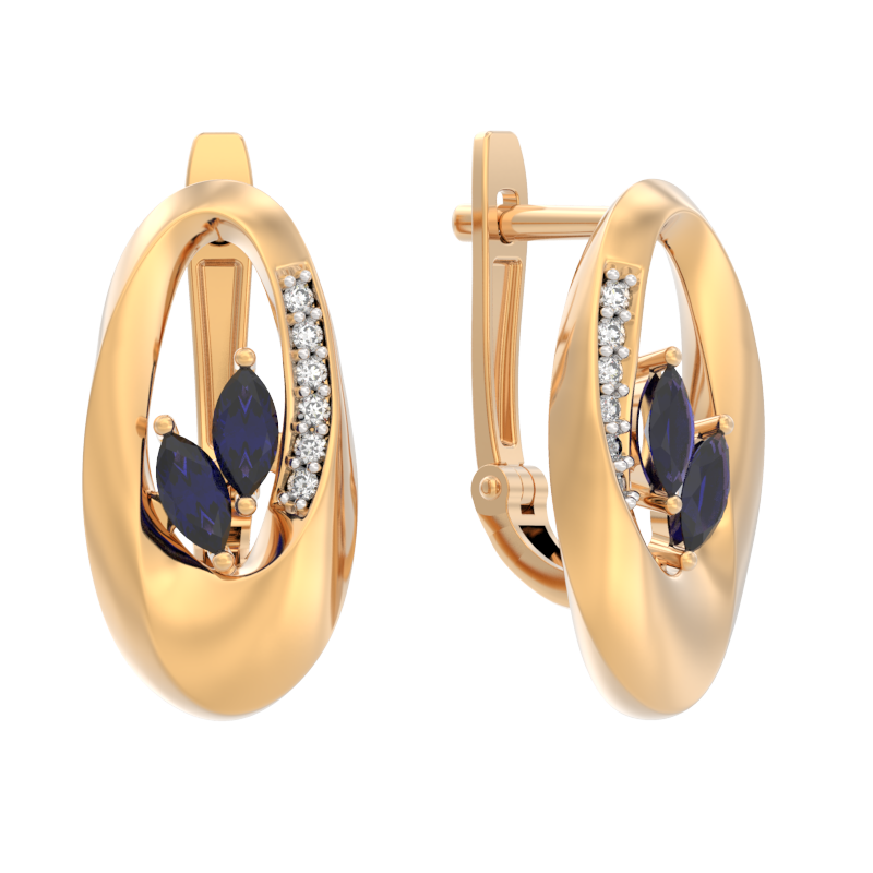 Серьги из золота 585 пробы с сапфиром