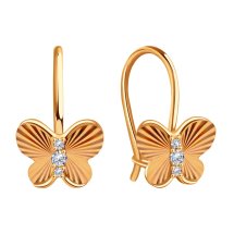 Серьги детские из золота 585 пробы с фианитом