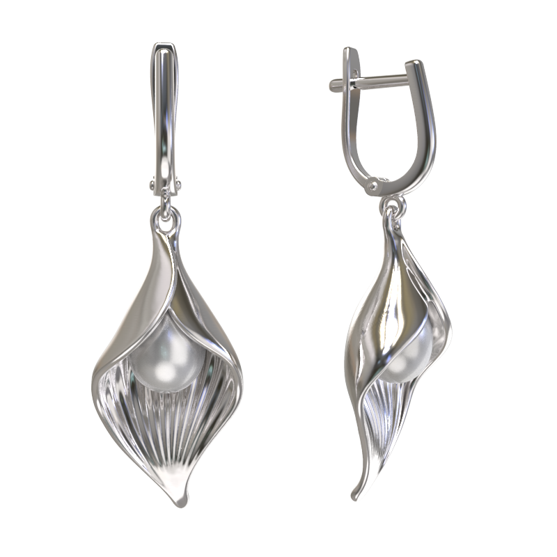 Серьги подвесные из серебра 925 пробы с жемчугом