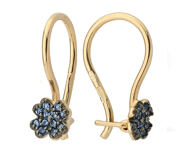 Серьги детские из золота 585 пробы с сапфиром