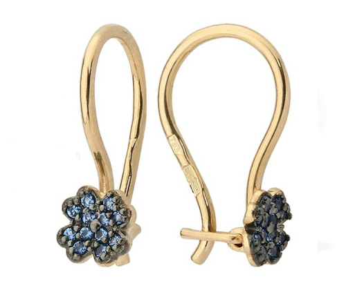 Серьги детские из золота 585 пробы с сапфиром