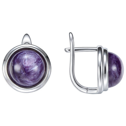 Серьги из серебра 925 пробы с чароитом