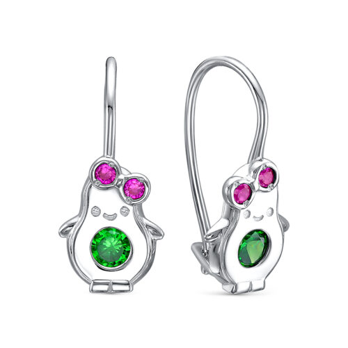 Серьги детские из серебра 925 пробы с корундом