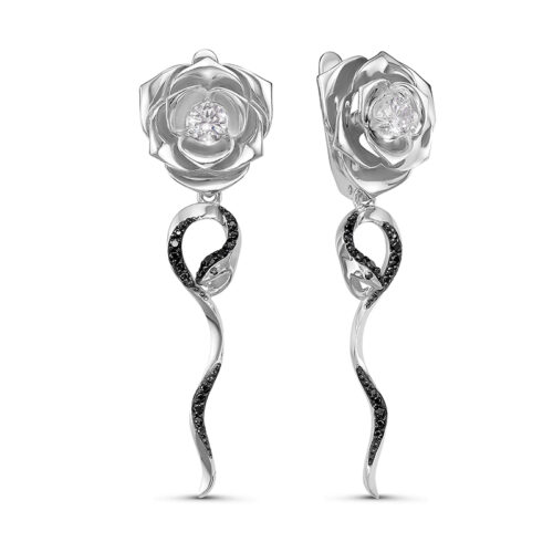 Серьги подвесные из серебра 925 пробы с фианитом