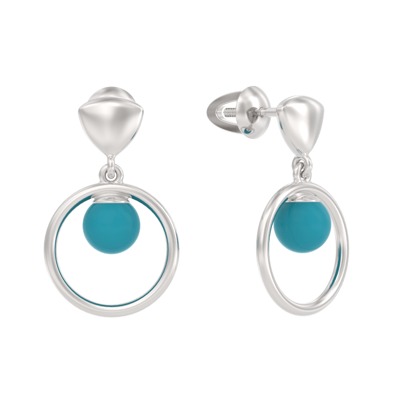 Серьги пусеты из серебра 925 пробы с бирюзой