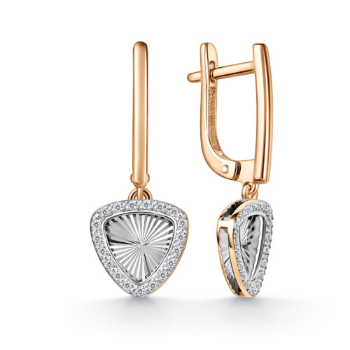 Серьги подвесные из золота 585 пробы с бриллиантом