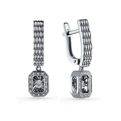 Серьги подвесные из серебра 925 пробы с фианитом