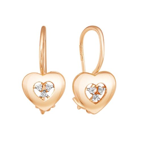 Серьги детские из золота 585 пробы с фианитом