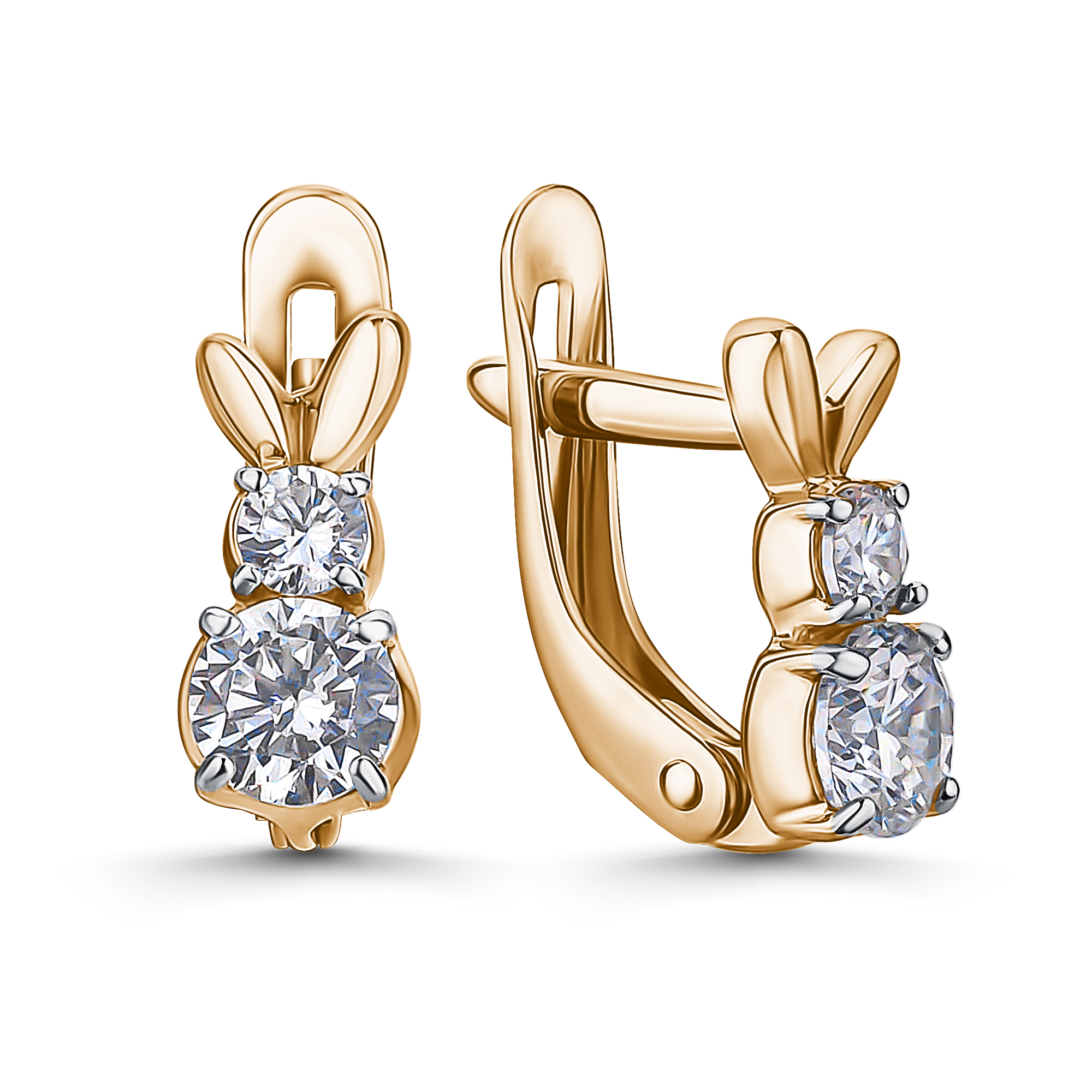 Серьги детские из золота 585 пробы с фианитом