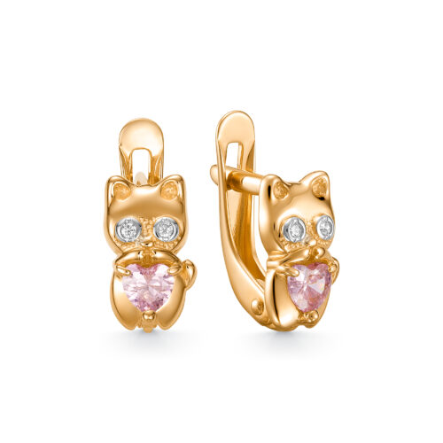 Серьги детские из золота 585 пробы с фианитом
