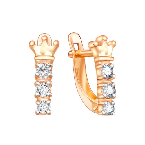 Серьги детские из золота 585 пробы с фианитом