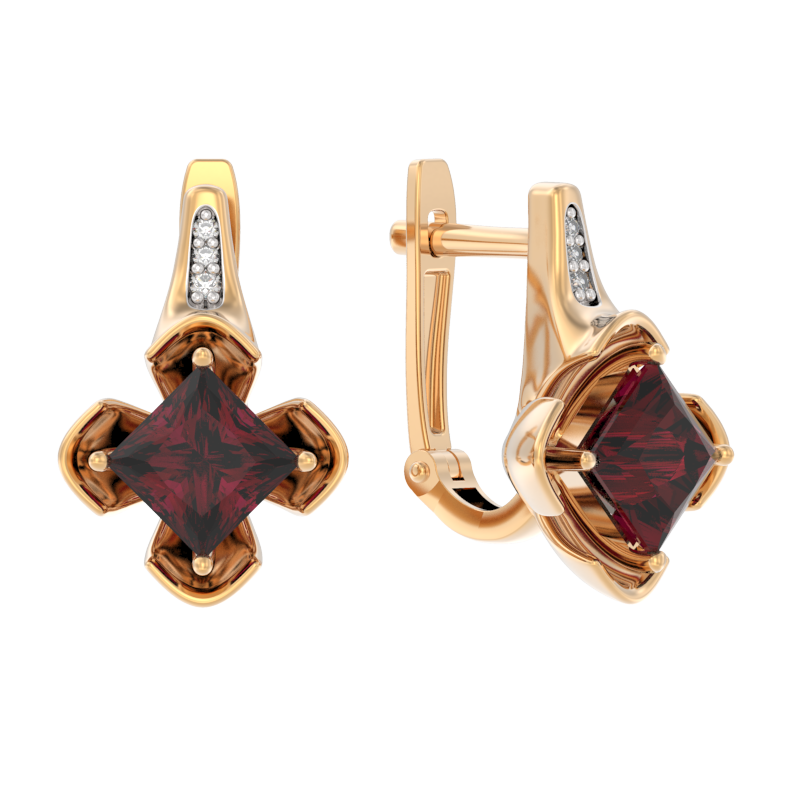 Серьги из золота 585 пробы с рубином